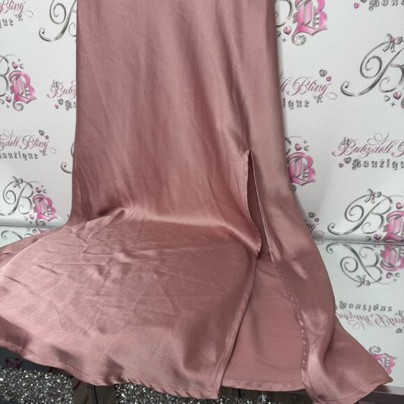 Paper heart dress long slip blush pink shimmer silky maxi leg slit v neck luxe - Picture 3 of 12